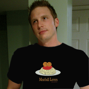 model wearing meatball shirt